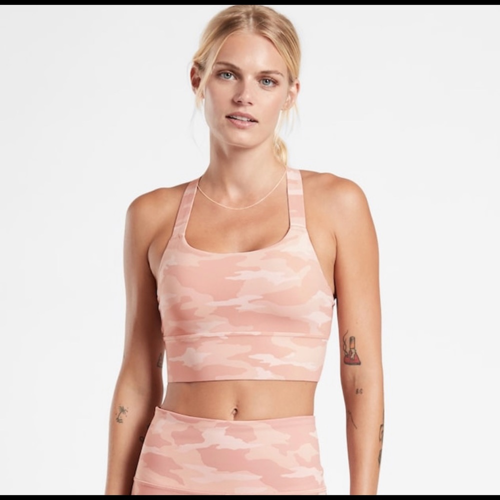 Athleta Pink Camouflage Longline Sports Bra